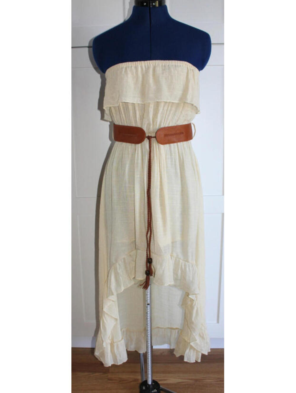 Annabelle Ivory High-Low Maxi Dress Size S Belted Waist AD2115